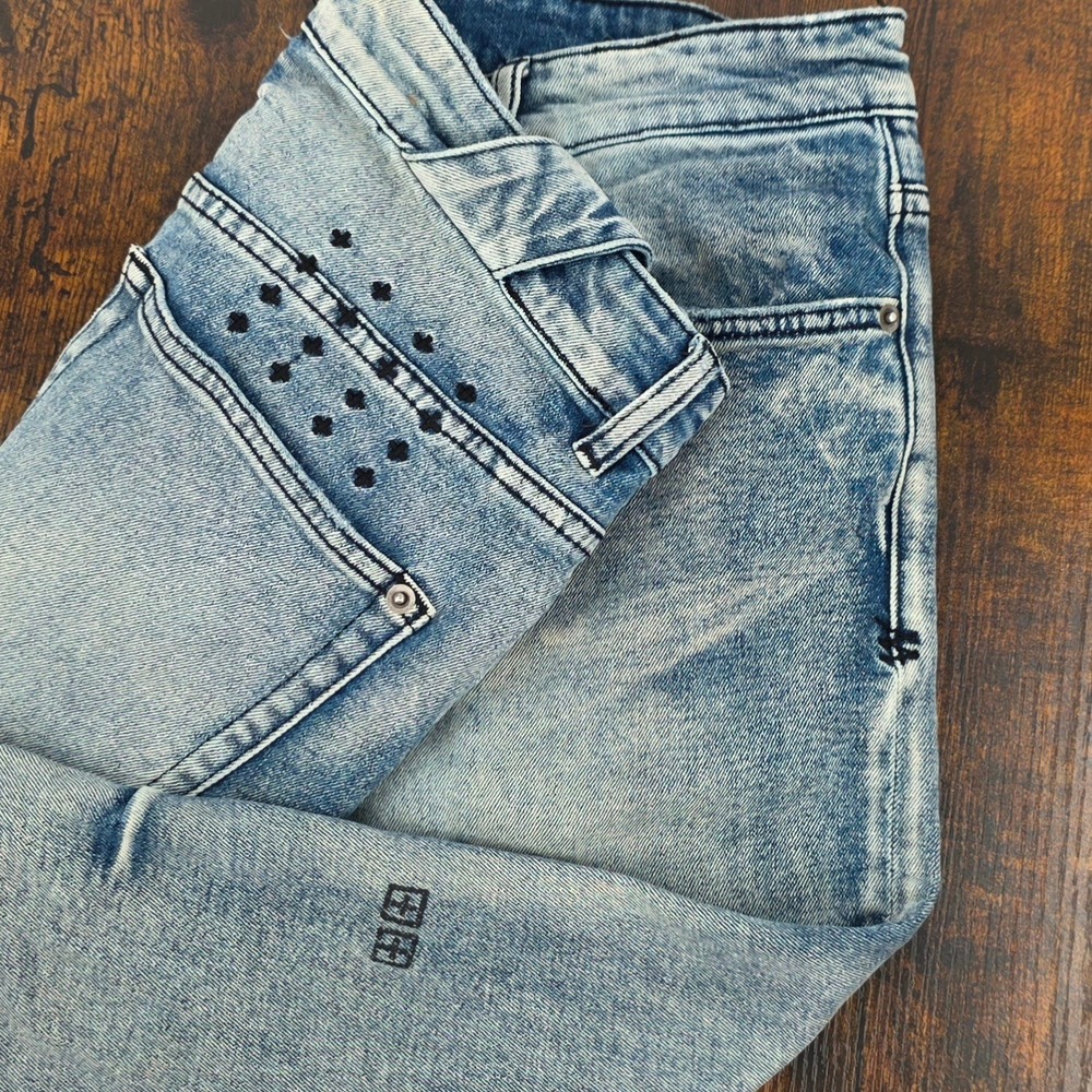 Ksubi Chitch Round Three Jeans Mens 34x32 Blue Acid Wash Slim Tapered Button Fly
